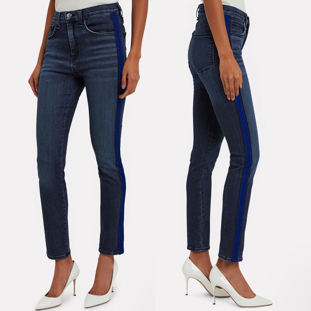 Veronica Beard Blue Tuxedo Stripe Kate 10” Skinny… - image 1